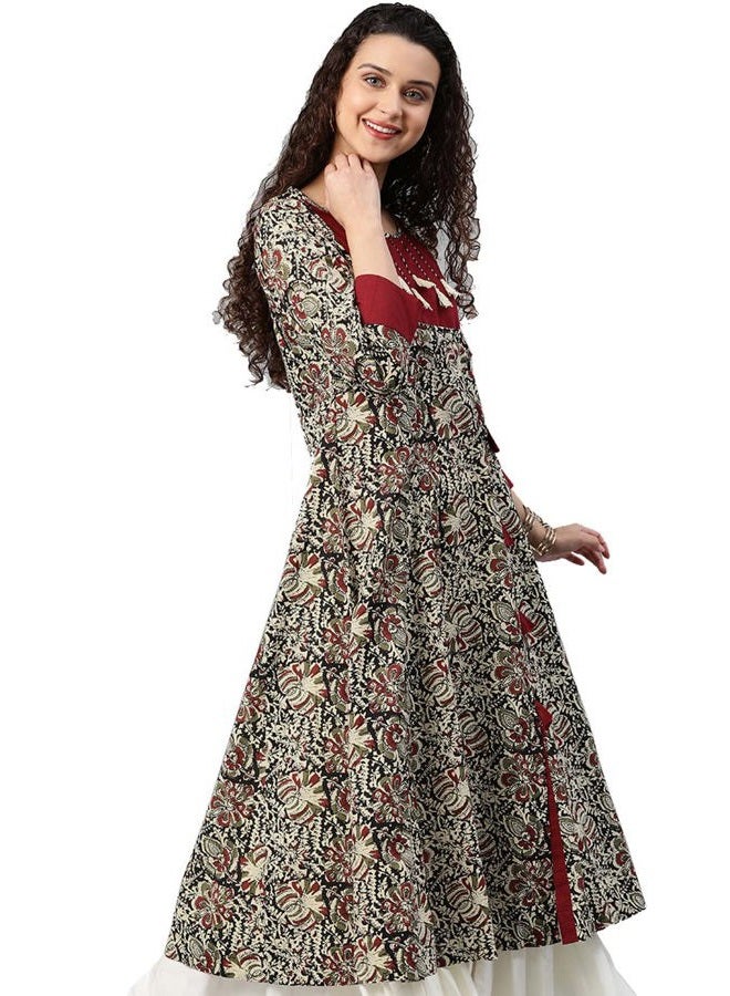 YASH GALLERY Women's Cotton Kalamkari Print Anarkali Kurta for Women(Maroon, XS) - Image 3
