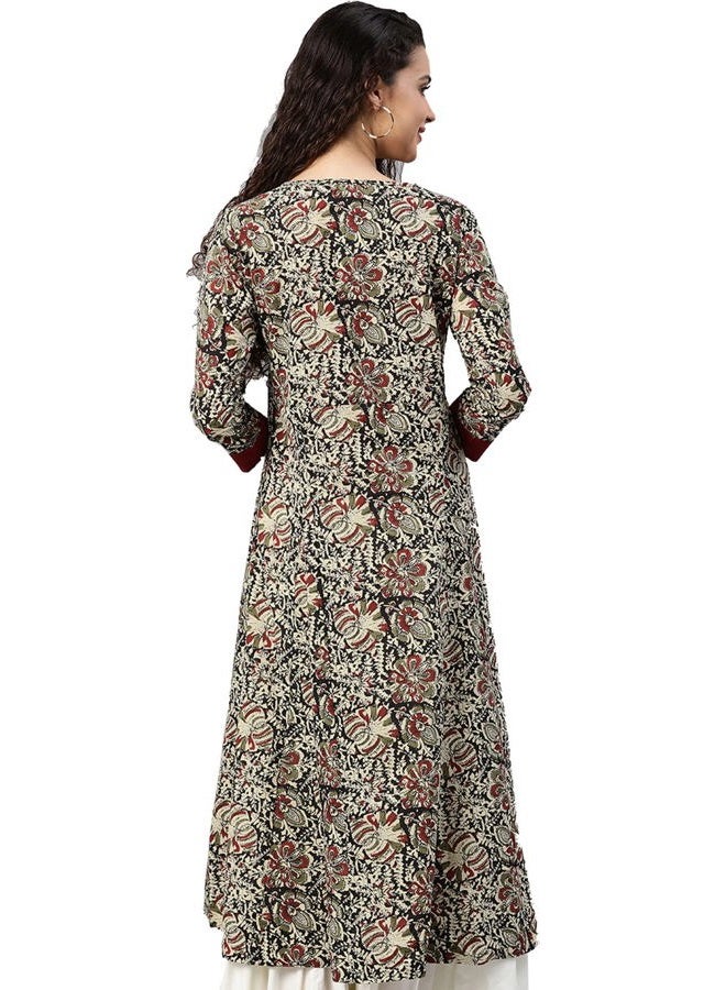 YASH GALLERY Women's Cotton Kalamkari Print Anarkali Kurta for Women(Maroon, XS) - Image 4