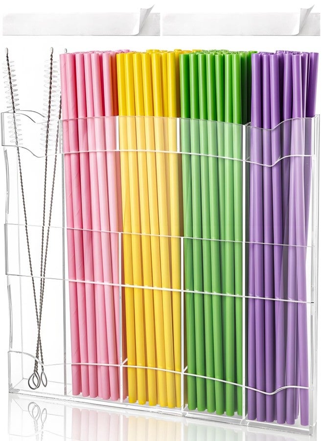 Acshio Acrylic Straw Holder for Cabinet Door, 9.5'' Reusable Tumbler Straws Storage Container with Adhesive Tape, Clear Drinking Straw Dispenser Rack for Cupboard Door, Refrigerator, Kitchen - Image 1