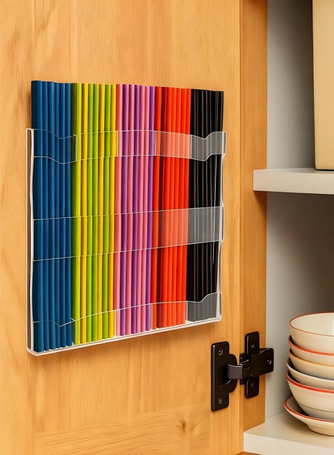 Acshio Acrylic Straw Holder for Cabinet Door, 9.5'' Reusable Tumbler Straws Storage Container with Adhesive Tape, Clear Drinking Straw Dispenser Rack for Cupboard Door, Refrigerator, Kitchen - Image 3