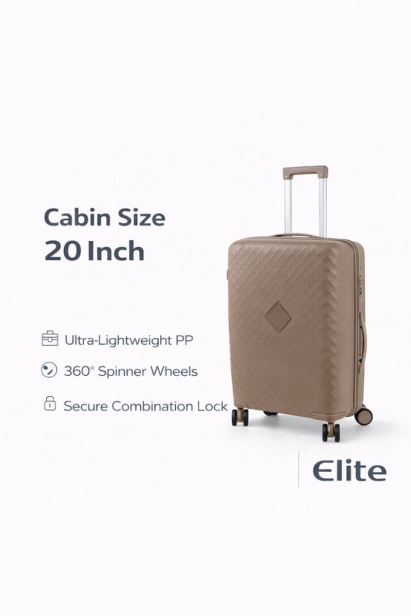 ELITE- Premium Hard-Shell Luggage 20 inch – Lightweight Spinner Suitcase – Beige Gold - Image 1