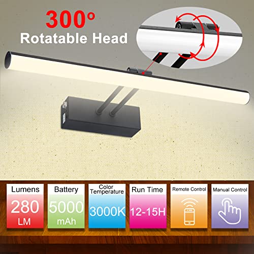 HOWMZON Black Picture Light, Battery Operated Painting Lighting with Remote,16 inch Led Art Lamp, Wirelless Wall Lamp,Rechargeable Picture Frame Light,Cordless Gallery Light - Image 4