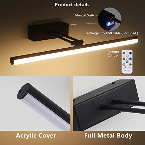 HOWMZON Black Picture Light, Battery Operated Painting Lighting with Remote,16 inch Led Art Lamp, Wirelless Wall Lamp,Rechargeable Picture Frame Light,Cordless Gallery Light - Image 5