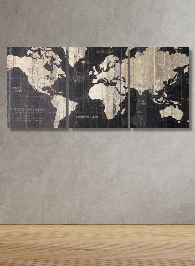 4gdran Three wooden plaques with a world map design  - Image 1