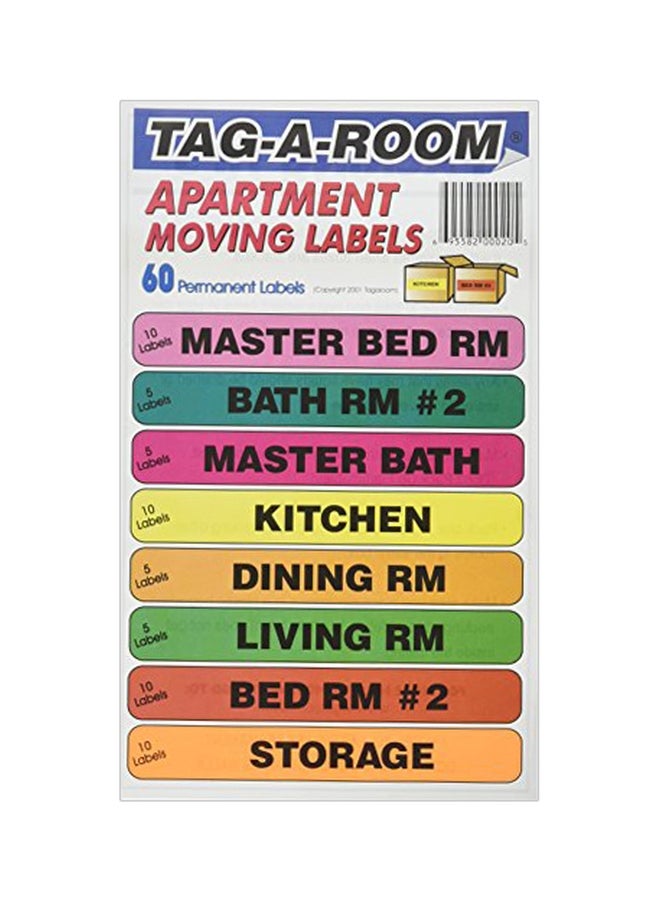 60-Piece Apartment Shipping Label Set Pink/Green/Yellow