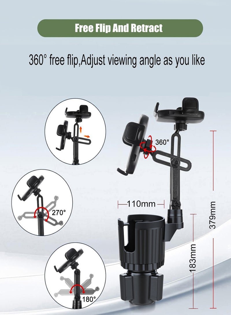 HANAMICHI Cup Holder Phone Mount for Car,2 in 1 Car Mobile Stand,Car Phone Holder Adjustable Cup Holder Base Fits Most Cars, Compatible with Most 2.5" - 4.1" Phones, Black - Image 4