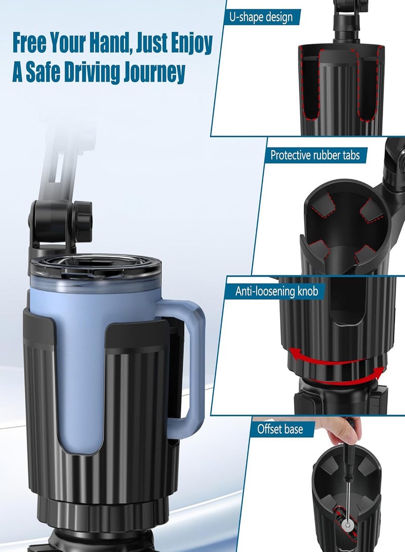 HANAMICHI Cup Holder Phone Mount for Car,2 in 1 Car Mobile Stand,Car Phone Holder Adjustable Cup Holder Base Fits Most Cars, Compatible with Most 2.5" - 4.1" Phones, Black - Image 3