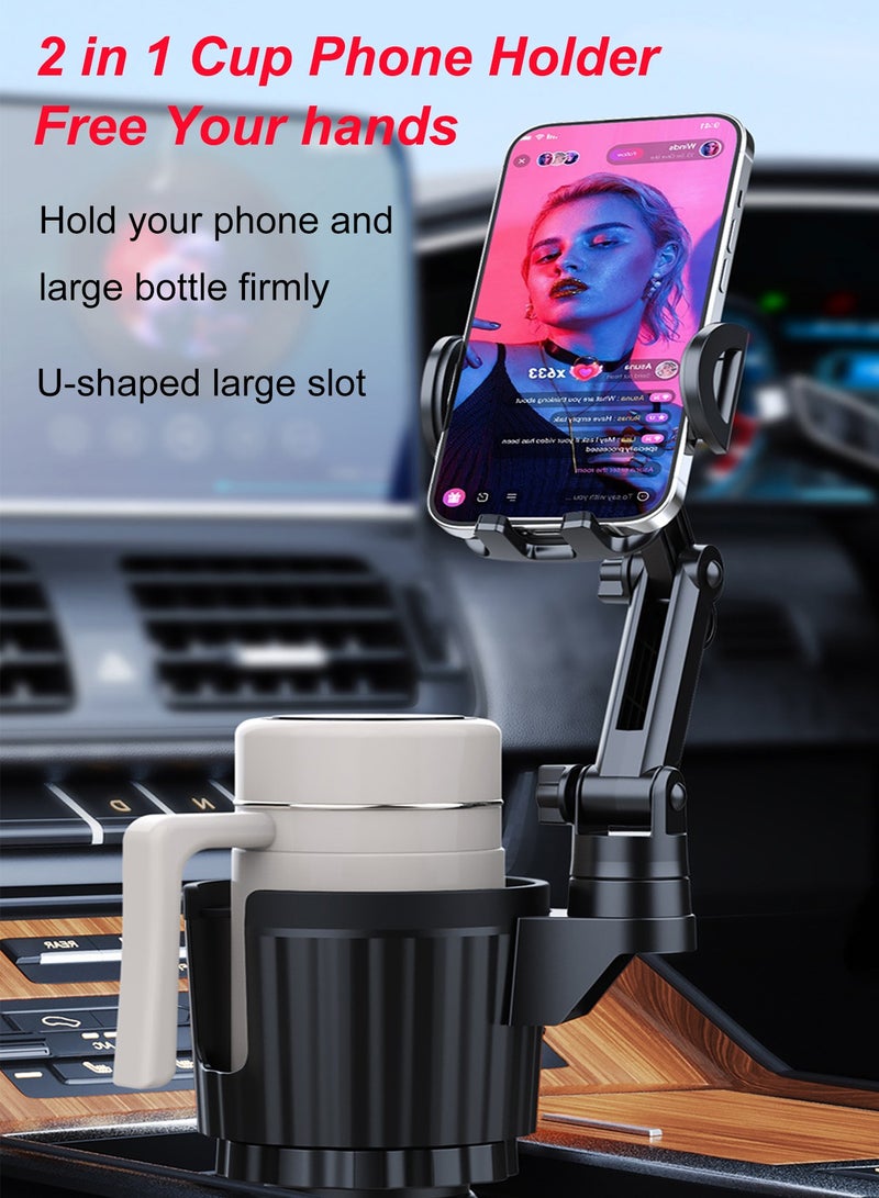 HANAMICHI Cup Holder Phone Mount for Car,2 in 1 Car Mobile Stand,Car Phone Holder Adjustable Cup Holder Base Fits Most Cars, Compatible with Most 2.5" - 4.1" Phones, Black - Image 2