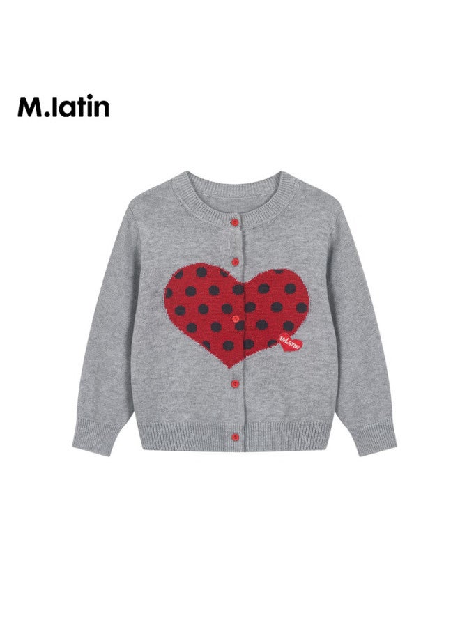 M.latin Kids Sweater  Spring New Girls Toddler Heart Polka Dot Cardigan - Image 3