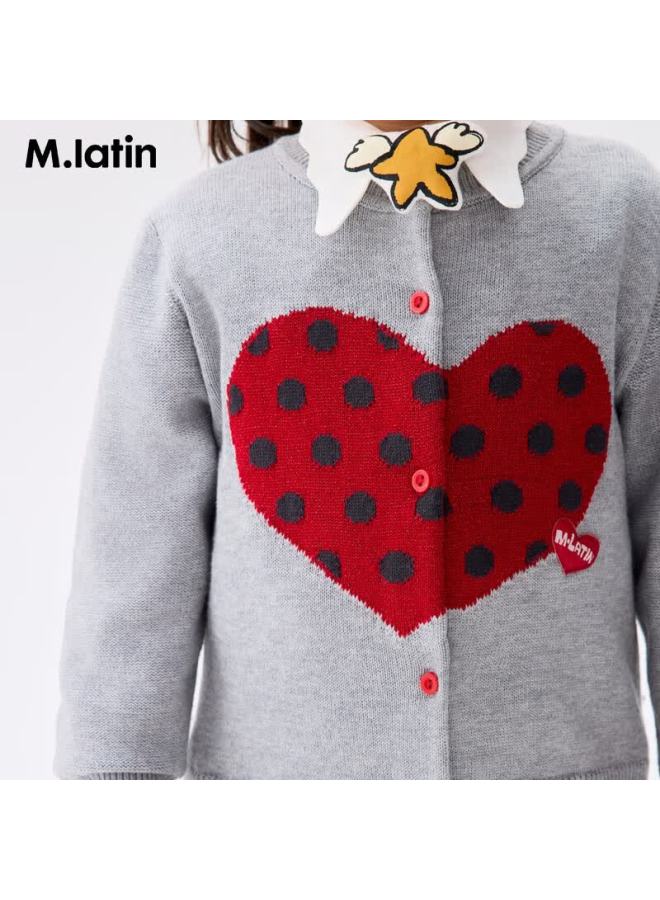 M.latin Kids Sweater  Spring New Girls Toddler Heart Polka Dot Cardigan - Image 2