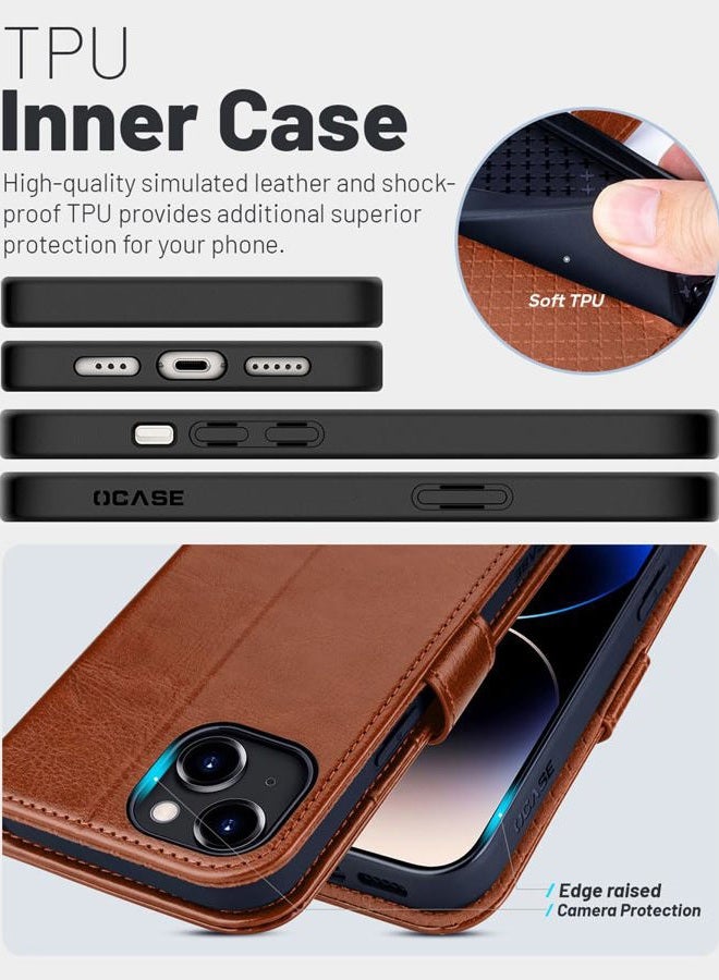 OCASE for iPhone 15 Case, Premium PU Leather Wallet Case Flip Phone Cover with[RFID Blocking][Card Holder][Shockproof TPU][Stand Function] for the iPhone15 6.1 Inch 2023 5G,Brown - Image 5