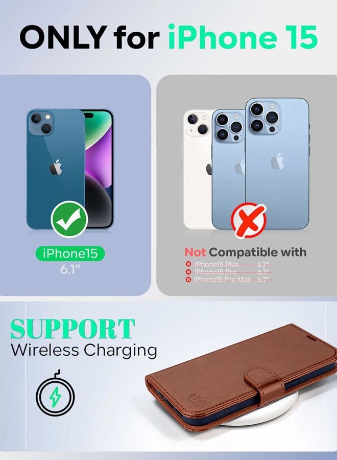 OCASE for iPhone 15 Case, Premium PU Leather Wallet Case Flip Phone Cover with[RFID Blocking][Card Holder][Shockproof TPU][Stand Function] for the iPhone15 6.1 Inch 2023 5G,Brown - Image 2