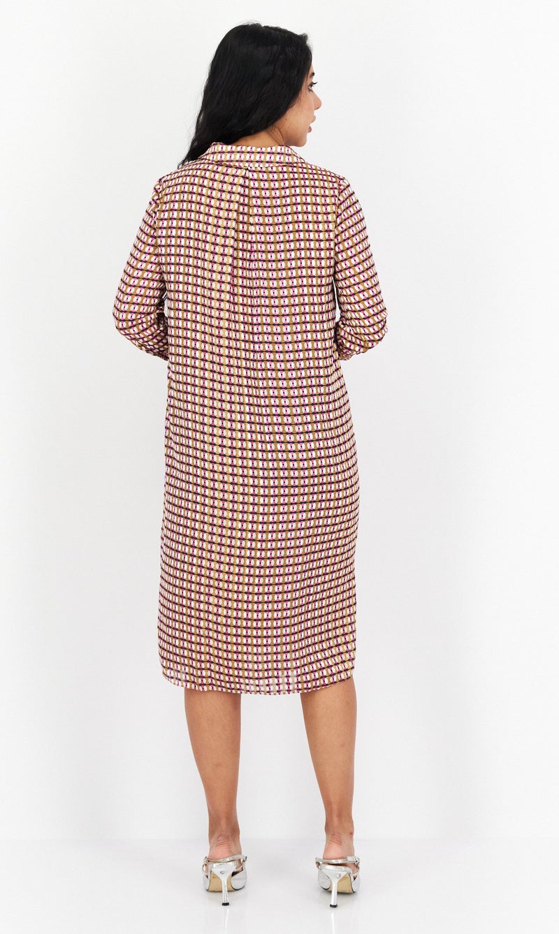 VERO MODA فستان ميدي مطبوع بالكامل للنساء، مزيج بني - Image 4