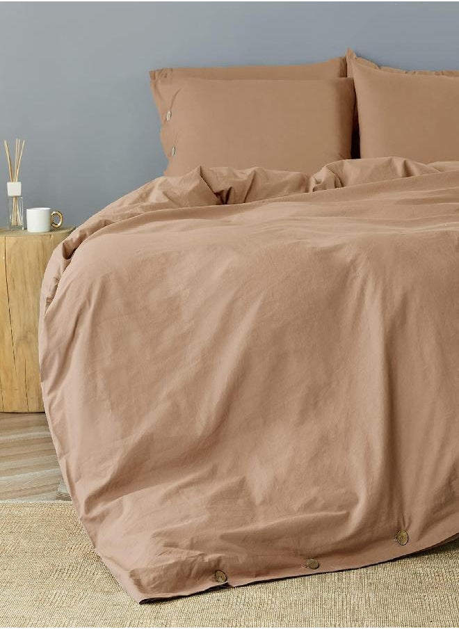 JELLYMONI JELLYMONI Rust 100% Washed Cotton Duvet Cover Set, 3 Pieces Luxury Soft Bedding Set with Buttons Closure. Solid Color Pattern Duvet Cover Queen Size(No Comforter) 