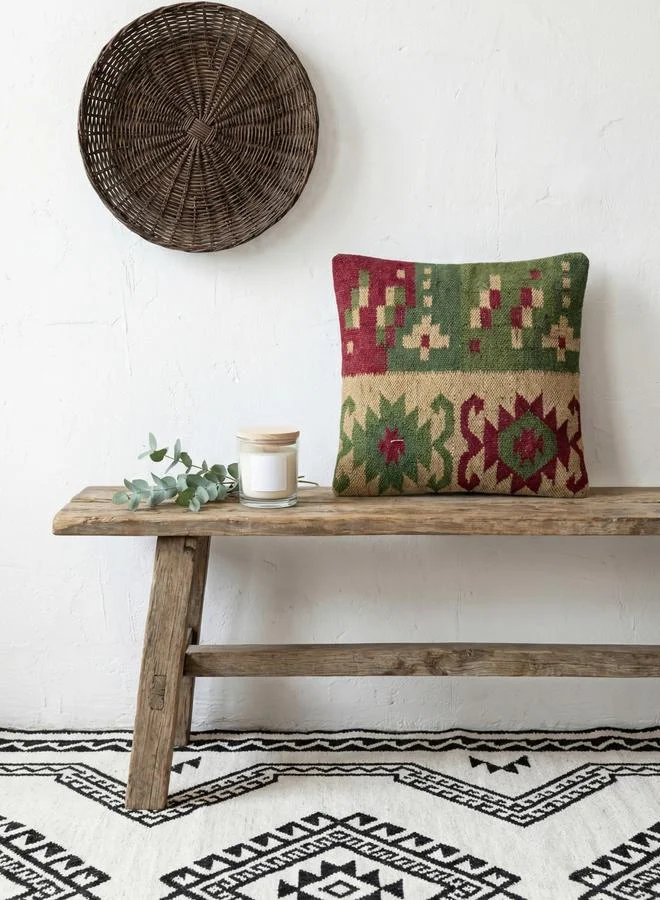 Sanskrutihomes Green Geo Jute Cotton Square Textured Cushion Cover, Large