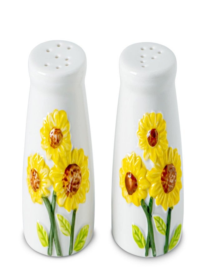 GABROC Sunflower Salt And Pepper Shakers Set Ceramic Salt And Pepper Set Cute Salt & Pepper Shaker Sets White Salt And Pepper Shaker Fancy Salt And Pepper Dispenser Salero Y Pimentero - Image 1