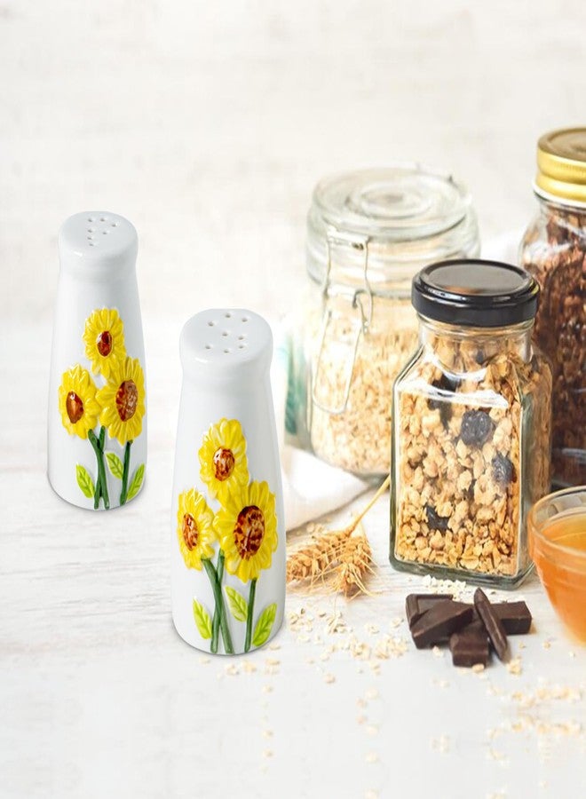 GABROC Sunflower Salt And Pepper Shakers Set Ceramic Salt And Pepper Set Cute Salt & Pepper Shaker Sets White Salt And Pepper Shaker Fancy Salt And Pepper Dispenser Salero Y Pimentero - Image 2
