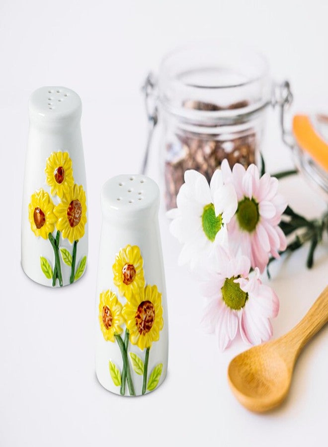 GABROC Sunflower Salt And Pepper Shakers Set Ceramic Salt And Pepper Set Cute Salt & Pepper Shaker Sets White Salt And Pepper Shaker Fancy Salt And Pepper Dispenser Salero Y Pimentero - Image 3
