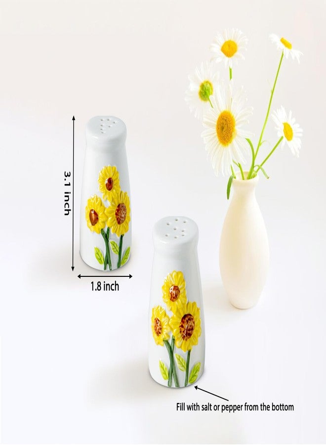 GABROC Sunflower Salt And Pepper Shakers Set Ceramic Salt And Pepper Set Cute Salt & Pepper Shaker Sets White Salt And Pepper Shaker Fancy Salt And Pepper Dispenser Salero Y Pimentero - Image 5