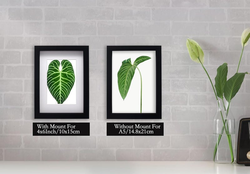 GorYeeFine مجموعة إطارات صور خشبية سوداء A5 مع حامل لص��ر 4x6، مجموعة إطارات صور معرض سوداء A5 من 4 قطع، مجموعة إطارات صور حديثة مقاس 4x6 بوصة من 4 قطع مع نافذة زجاجية للوضع على الطاولة أو التعليق على الحائط - Image 4