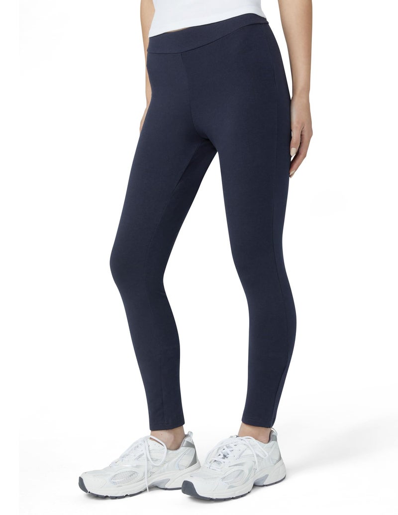 HUE Women's Wide Waistband Blackout Cotton Leggings, Assorted Hosiery, Navy, Large US - Image 3
