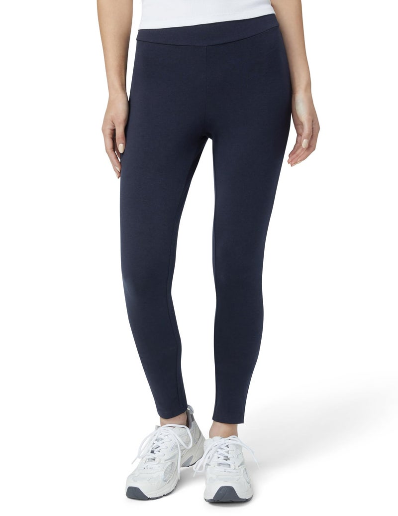 HUE Women's Wide Waistband Blackout Cotton Leggings, Assorted Hosiery, Navy, Large US - Image 1