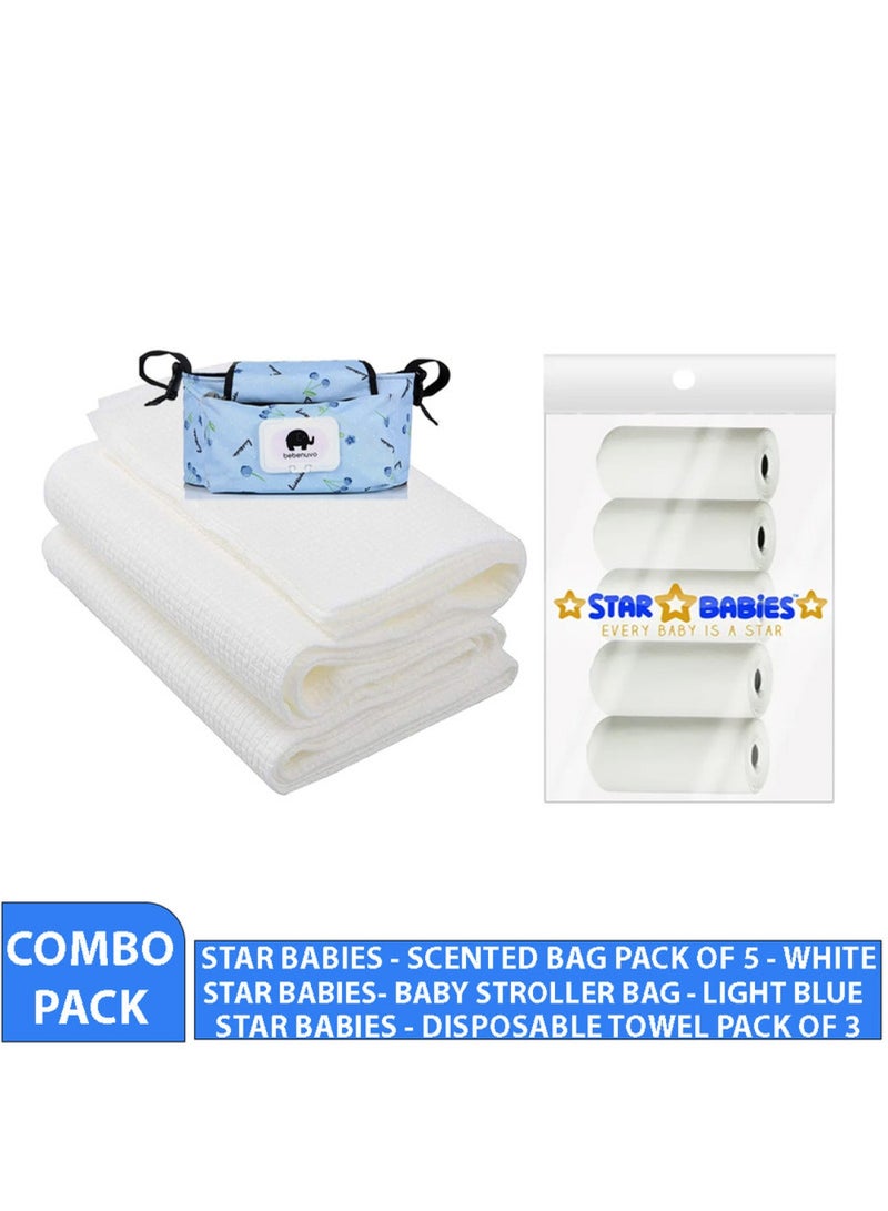STAR BABiES Combo Pack Stroller Bag Scented Bag Pack Of 5 Disposable Towel Pack Of 3  - Image 2