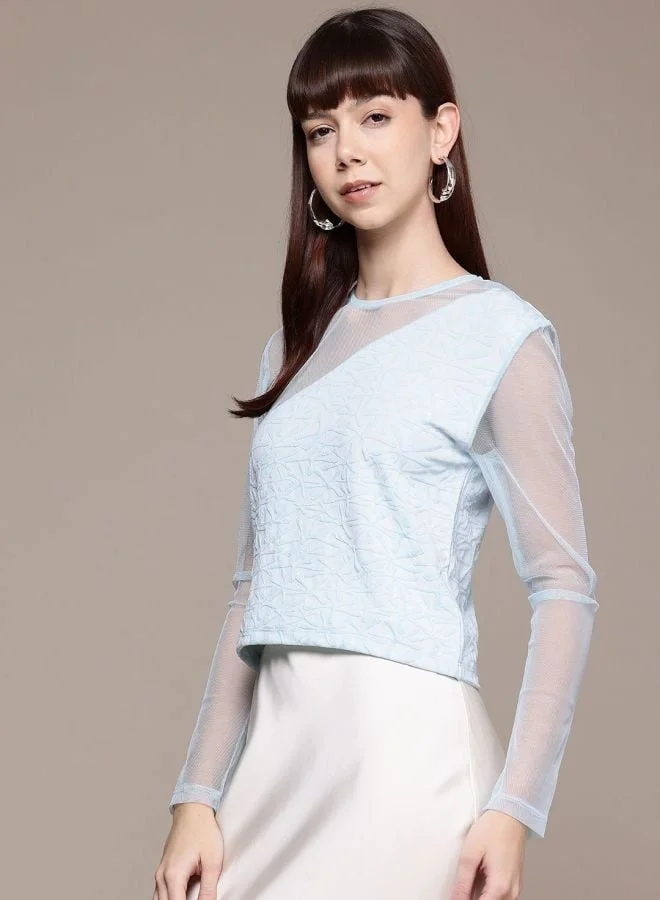 مرفوعة Women Regular Fit Textured Crew Neck Long Sleeve Regular Top