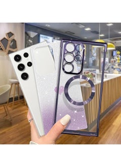 ShebSheb for Samsung Galaxy S22 Ultra Case Glitter, Clear Magnetic Phone Cases with Camera Lens Protector [Compatible with MagSafe] Bling Sparkle Plating Soft TPU Slim ShockProof Protective Cover  - Image 2