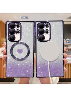 ShebSheb for Samsung Galaxy S22 Ultra Case Glitter, Clear Magnetic Phone Cases with Camera Lens Protector [Compatible with MagSafe] Bling Sparkle Plating Soft TPU Slim ShockProof Protective Cover  - Image 5
