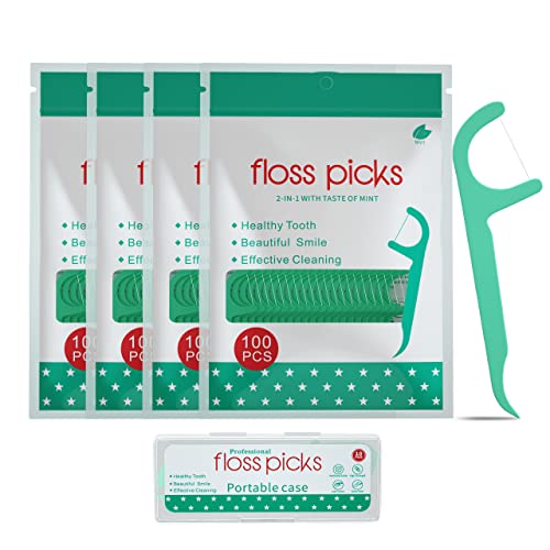 ZHOKSYI Mint Dental Floss Picks,400 Count Tooth Picks Flossers with a Portable Travel Cases Floss(Mint, 400) - Image 1