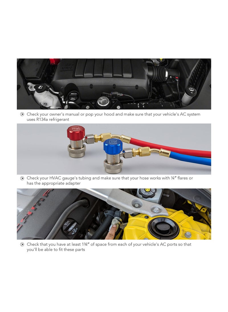 Adjustable R134a Quick Coupler Adapter Adjustable R134a Adapters and AC Hose Fittings HP and LP Connectors for R134a Car AC System Evacuation Recharging - Image 5