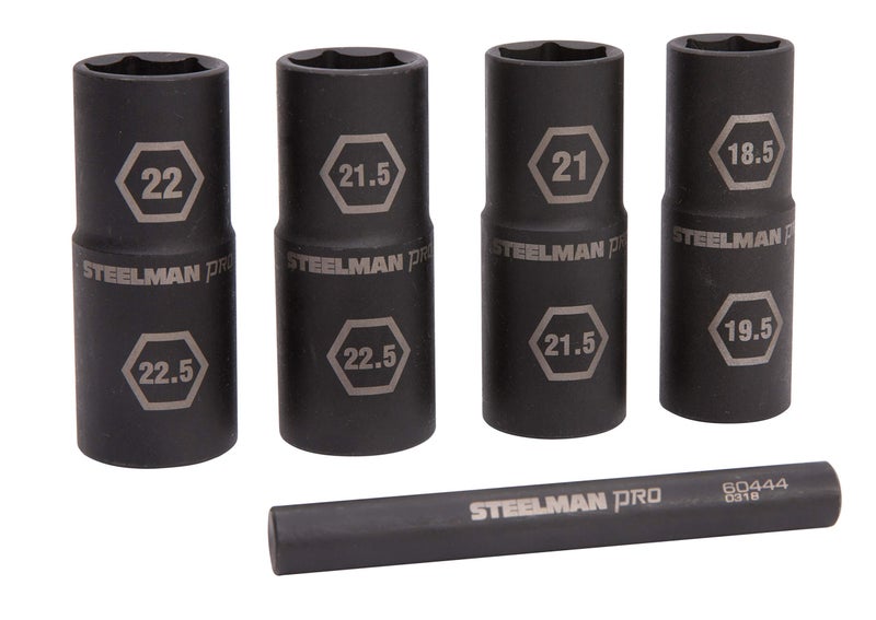 Steelman Pro 5-Piece 1/2-Inch Drive Metric 6-Point Thin Wall Impact Flip Socket and Knockout Bar Set with Half Sizes (18.5 x 19.5mm, 21 x 21.5mm, 22 x 22.5mm, and 21.5 x 22.5mm Sockets) - Image 1