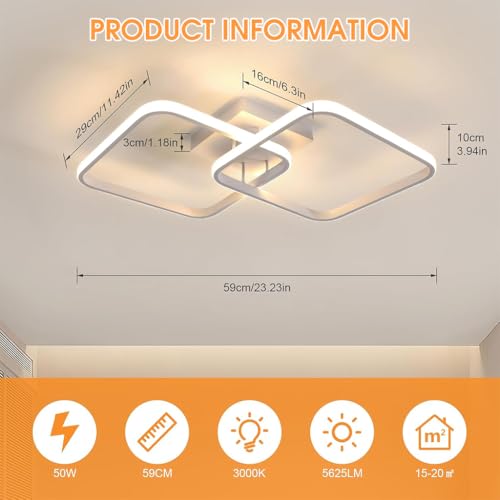 ELEPHANTBOAT® 50W Ceiling Light Modern LED Acrylic Square Ceiling Lamp, Large 3000K Warm White Light Lighting Fixtures for Living Room Bedroom Kitchen Study Office, 59CM - Image 2