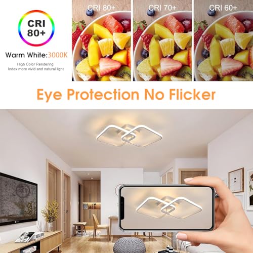 ELEPHANTBOAT® 50W Ceiling Light Modern LED Acrylic Square Ceiling Lamp, Large 3000K Warm White Light Lighting Fixtures for Living Room Bedroom Kitchen Study Office, 59CM - Image 4