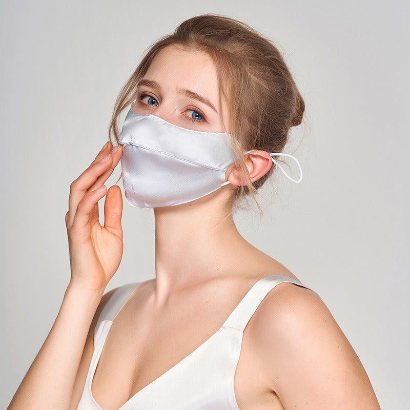 Summer Silk Face Mask Adjustable Breathable silver gray 