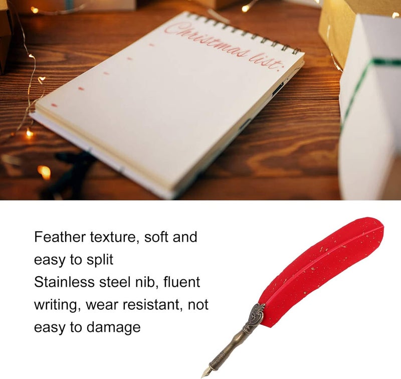 Quill Pen with Gold Sprinkle Vintage Style, Stainless Steel Nib Calligraphy Dip Pen Set Including Ink Bottle and Stand for Writing Enthusiasts and Gift Giving (Red) - Image 5