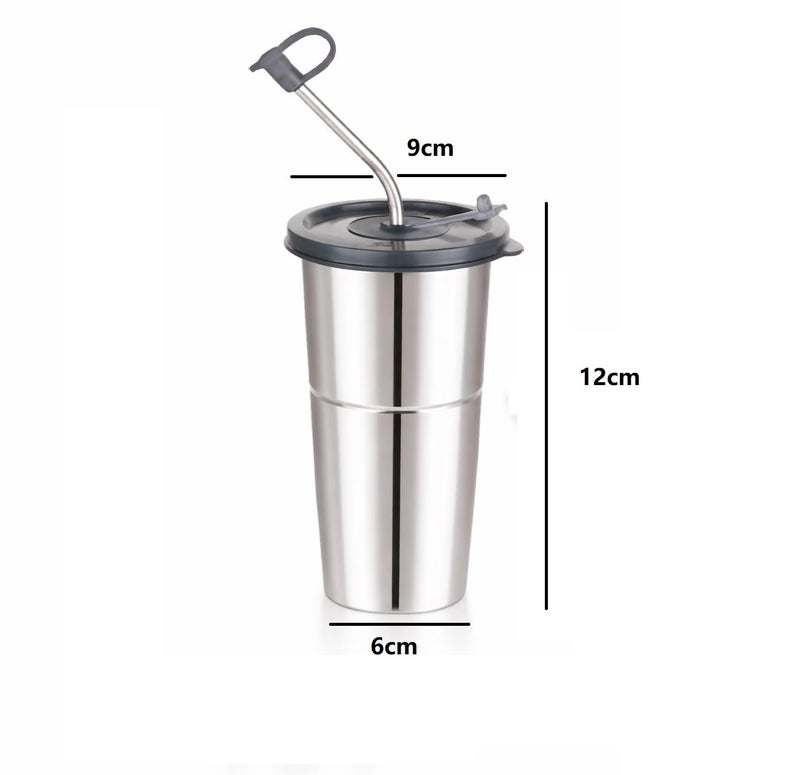 LIPSA ENTERPRISE Stainless Steel Fusion Glass Tumbler with Stainless Steel Metal Straws and Cleaning Brush with Lid (LD SIP 400ML) - Image 2
