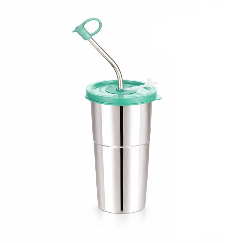 LIPSA ENTERPRISE Stainless Steel Fusion Glass Tumbler with Stainless Steel Metal Straws and Cleaning Brush with Lid (LD SIP 400ML) - Image 1