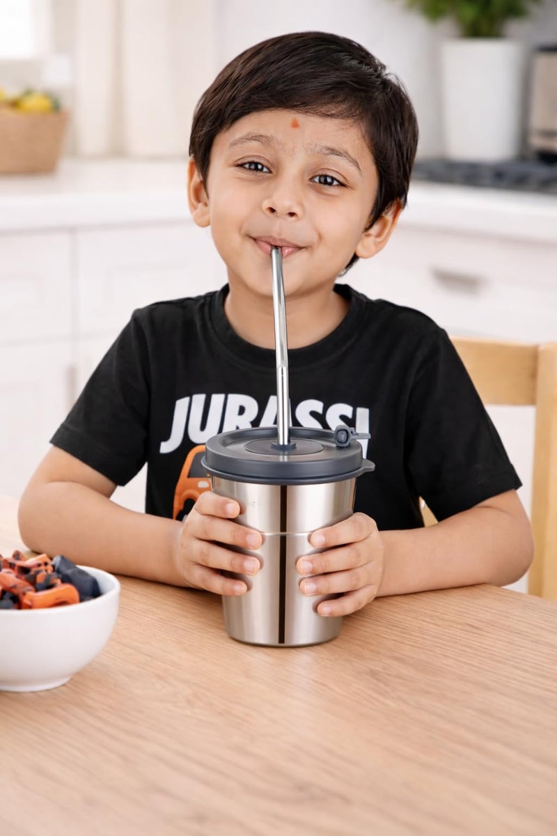LIPSA ENTERPRISE Stainless Steel Fusion Glass Tumbler with Stainless Steel Metal Straws and Cleaning Brush with Lid (LD SIP 400ML) - Image 3