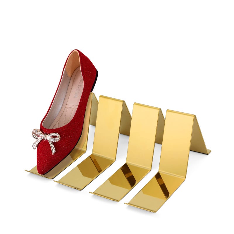 K KAIDIYIN 4 Pcs Gold Shoe Display Stands Metal Sandal Display Stands High Heel Display Rack Holder for Shoe Store Home Shopping Malls