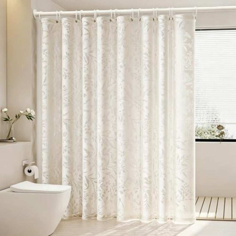 baihuoLight Romantic Shower Curtain French Vintage Semi-Sheer Elegant Floral Pattern, 180''W × 180''L cm Cloth Shower Curtain Liner with Grommet and Hooks, 100% Waterproof Washable Water Resistant - Image 1