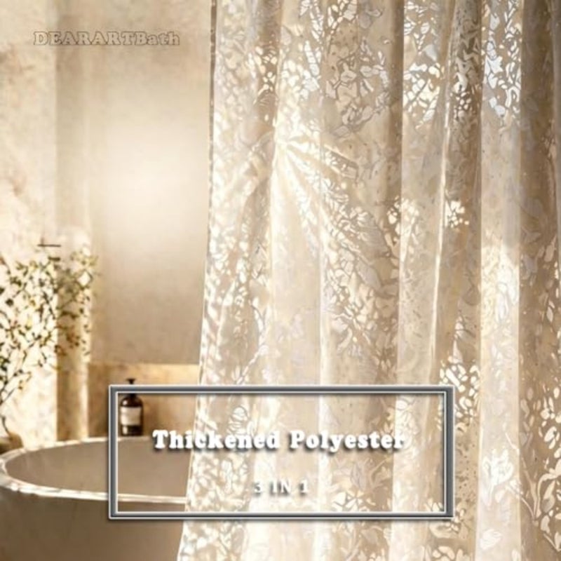 baihuoLight Romantic Shower Curtain French Vintage Semi-Sheer Elegant Floral Pattern, 180''W × 180''L cm Cloth Shower Curtain Liner with Grommet and Hooks, 100% Waterproof Washable Water Resistant - Image 2