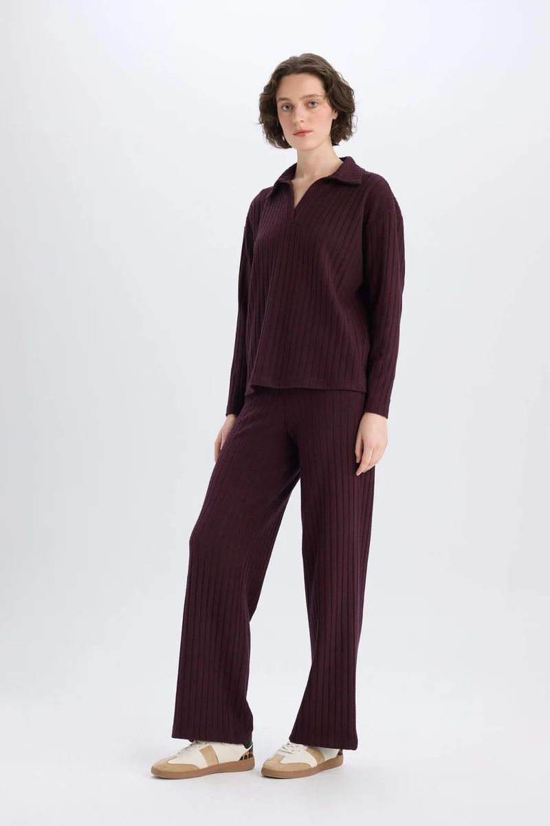 ديفاكتو Normal Waist Corduroy Camisole Fabric Basic Wide Leg Sweatpants