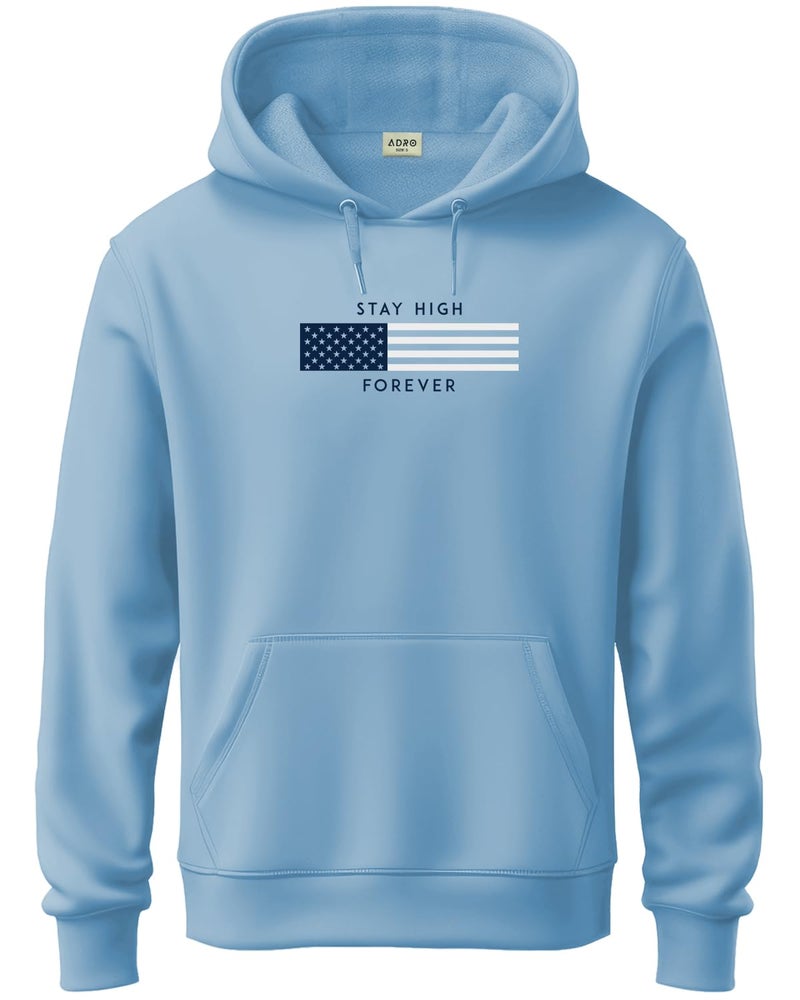 ADRO Men's Cotton Blend Neck Hooded Sweatshirt (H24-FLAG-SK_Sky Blue - Image 1