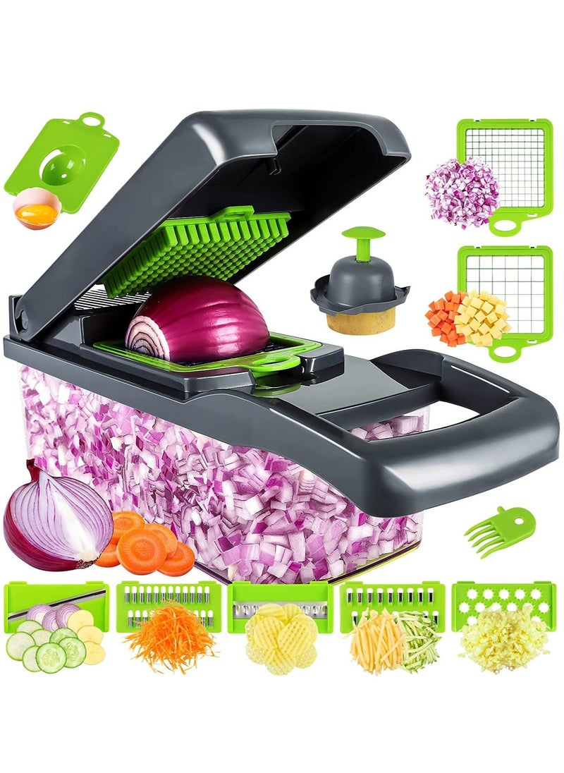 ELTRAZONE Multifunctional 13-in-1 Food Choppers Onion Chopper Vegetable Slicer Cutter Dicer Veggie chopper with 8 Blades,Colander Basket,Container for Salad Potato Carrot Garlic - Image 1