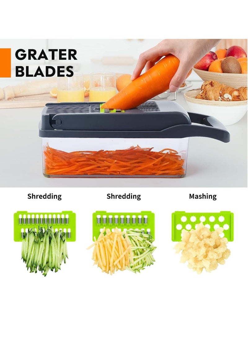 ELTRAZONE Multifunctional 13-in-1 Food Choppers Onion Chopper Vegetable Slicer Cutter Dicer Veggie chopper with 8 Blades,Colander Basket,Container for Salad Potato Carrot Garlic - Image 4