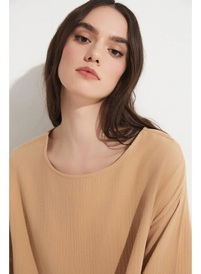 JUNE June Women 100% Cotton Oversize Woven Blouse Mink