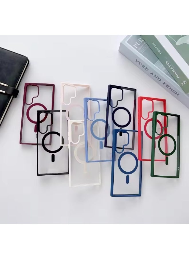 Protective Case For Samsung S25 Ultra With Magnetic Lens Protection Rings Clear Magsafe Wireless Charger Hard Back Cover BLACK