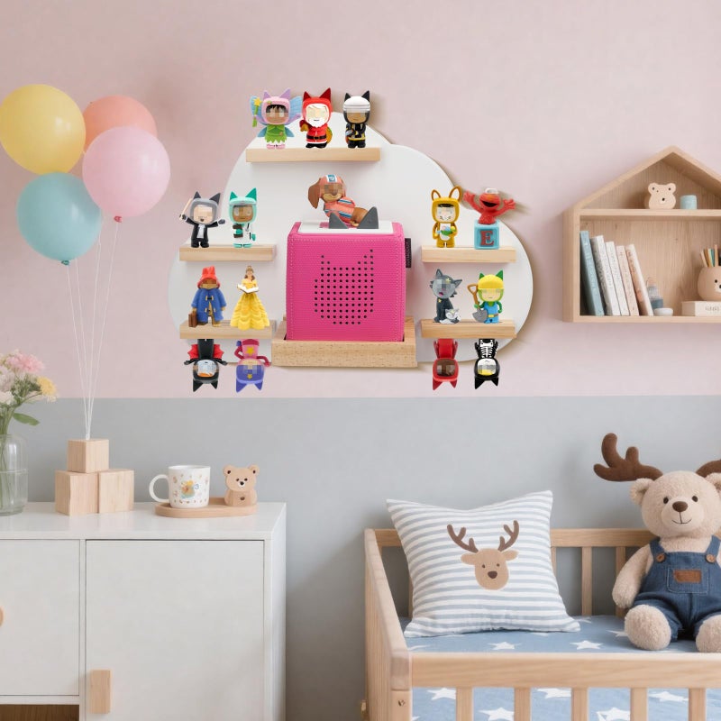 Conamily Cloud Toines Shelf, for TonieBox 1 and Toniebox 2 Tonies Wall Floating Shelf Storage for 12-20 Toine Figures Characters Wall Shelf Magnetic for Toniebox, Charging Station, Kids Play Room (White 2) - Image 3